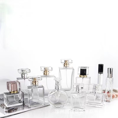 Bouteille de verre en forme de cube de 30 ml, 50 ml et 75 ml avec bouchon brillant