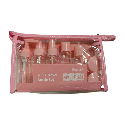 60ml 9pcs ensemble ensemble de voyage en plastique ensemble bouteille sac fermeture éclair ensemble récipient cosmétique lotion pompe spray bouteille Flip Cap