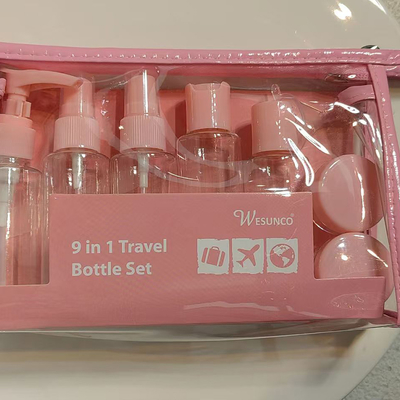 60ml 9pcs ensemble ensemble de voyage en plastique ensemble bouteille sac fermeture éclair ensemble récipient cosmétique lotion pompe spray bouteille Flip Cap