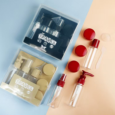 50 ml 7 pièces Ensemble de voyage en plastique Ensemble bouteille sac fermeture à glissière Ensemble de récipient cosmétique Spray Flip Cap