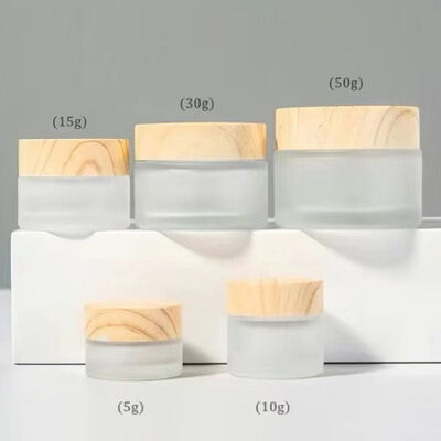 5g 10g 15g 30g 50g Pots de crème en verre dépoli vides rechargeables cosmétiques en bois naturel conteneurs de stockage de voyage étanches pour crème pour les yeux masque facial soins de la peau