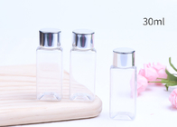 Conteneurs cosmétiques en plastique clairs, bouteilles en plastique carrées avec les couvercles en aluminium