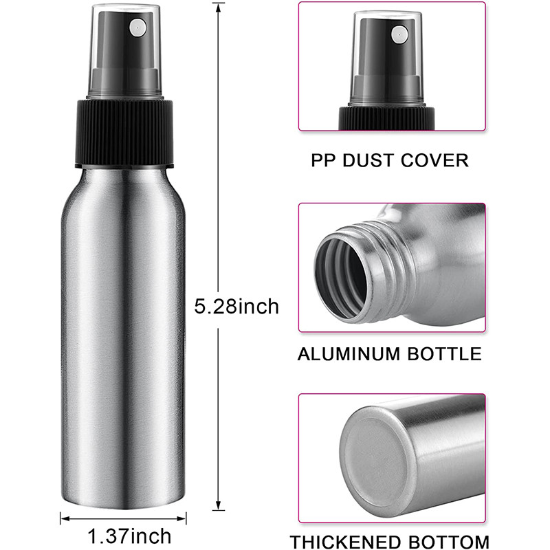 Bouteilles fines cosmétiques portatives de jet de brume de bouteille en aluminium noire argentée de jet