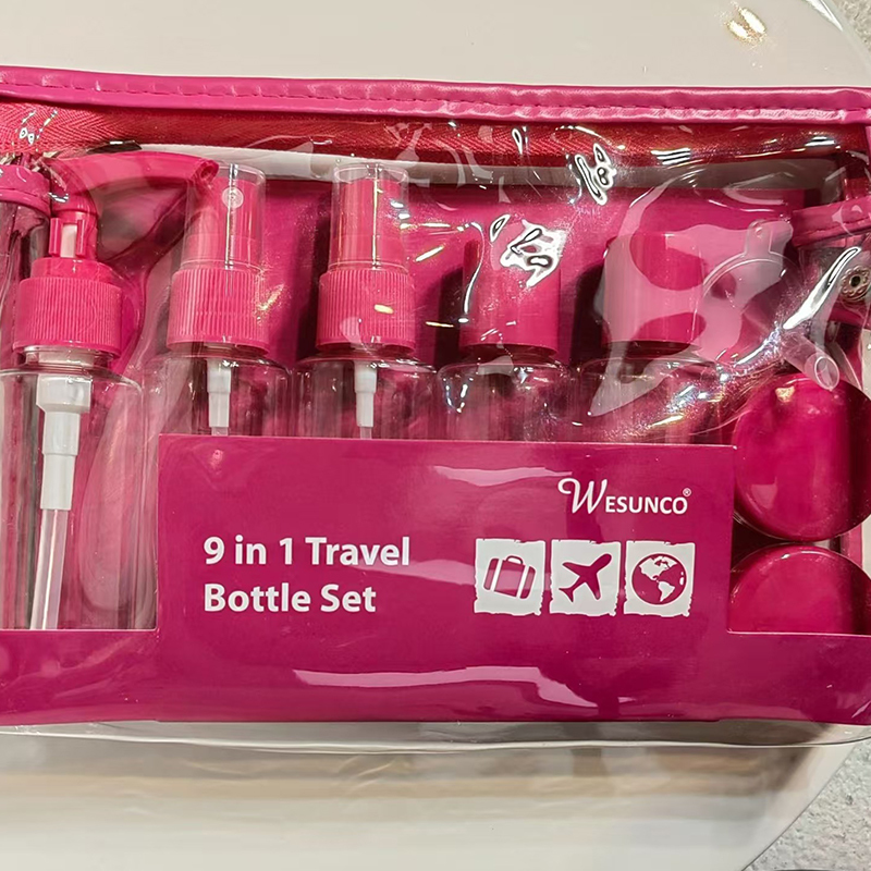 60ml 9pcs ensemble ensemble de voyage en plastique ensemble bouteille sac fermeture éclair ensemble récipient cosmétique lotion pompe spray bouteille Flip Cap