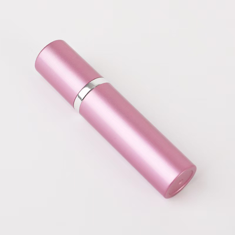 Flacon pulvérisateur de parfum portable en aluminium rose de luxe avec anneau métallique